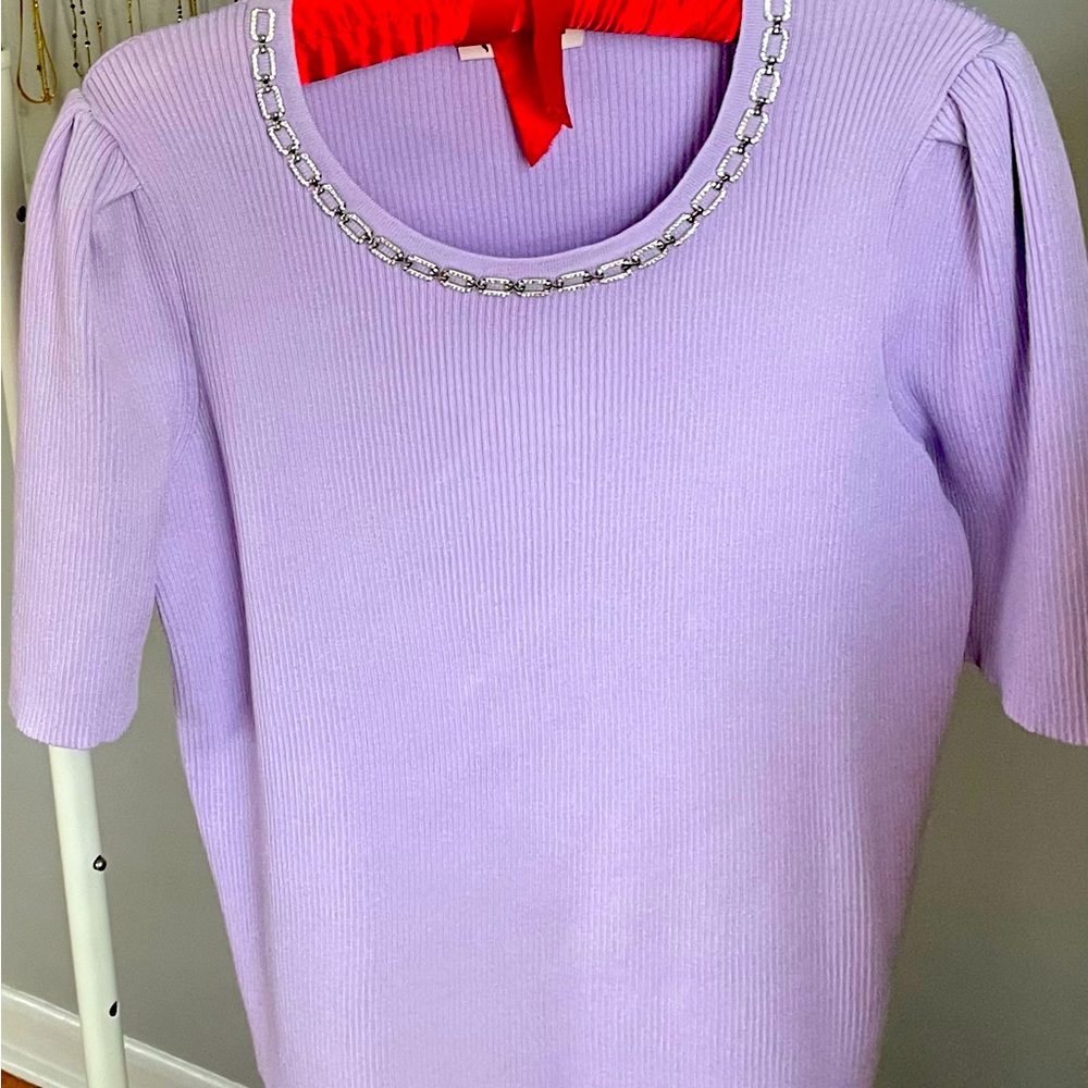Lilac Ribbed Knit Top with Silver Chain Detail